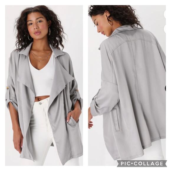 Lulus Jackets & Blazers - Lulus Lucky Break Light Gray Oversized Jacket Spring Summer Size Medium